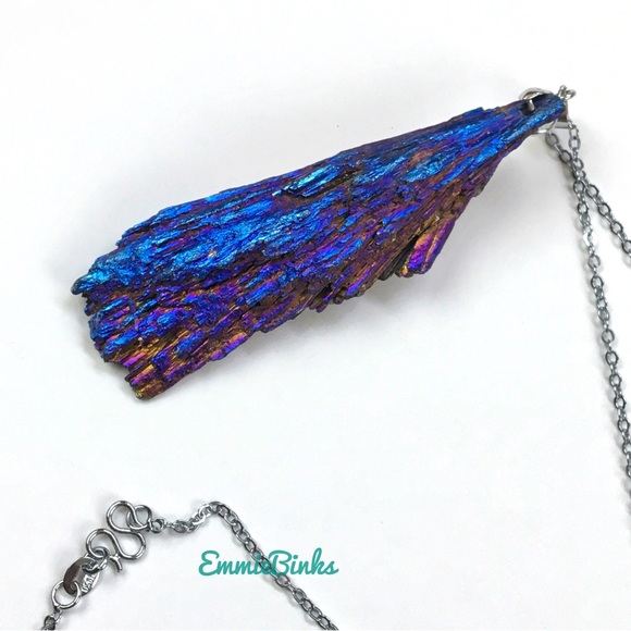 New Amazing Raw Tourmaline Crystal Chunk Platinum Plated Pendant Necklace - Picture 5 of 16